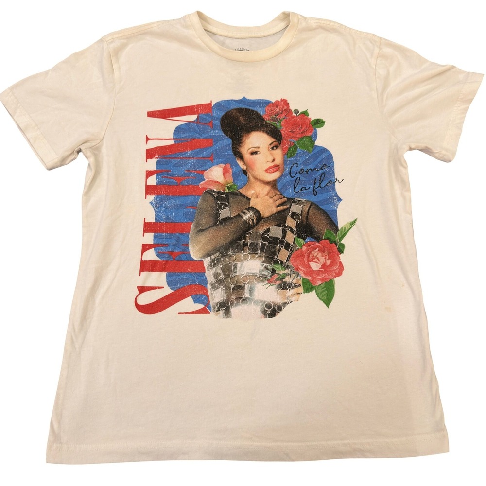 Selena Quintanilla Como La Flor Graphic T-Shirt Cream Mens Medium Official Merch